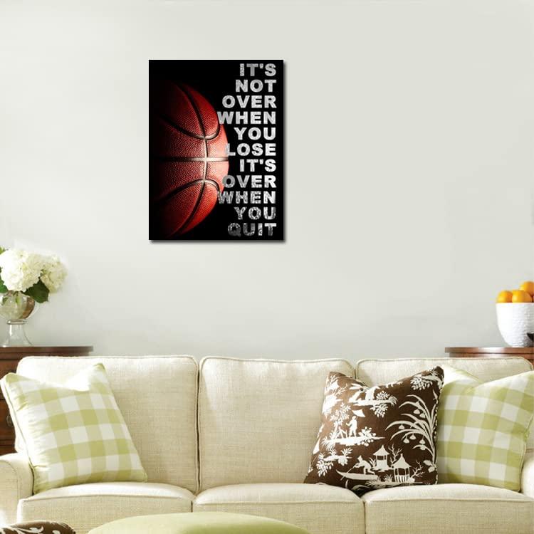 CHENOIL Basketball Quotes It\'s Not Over When You Lose It\'s Over When You Quit Inspirational Canvas Wall Art Framed for Office Kids Boys Room Home Decor- 16\"x20\" in
