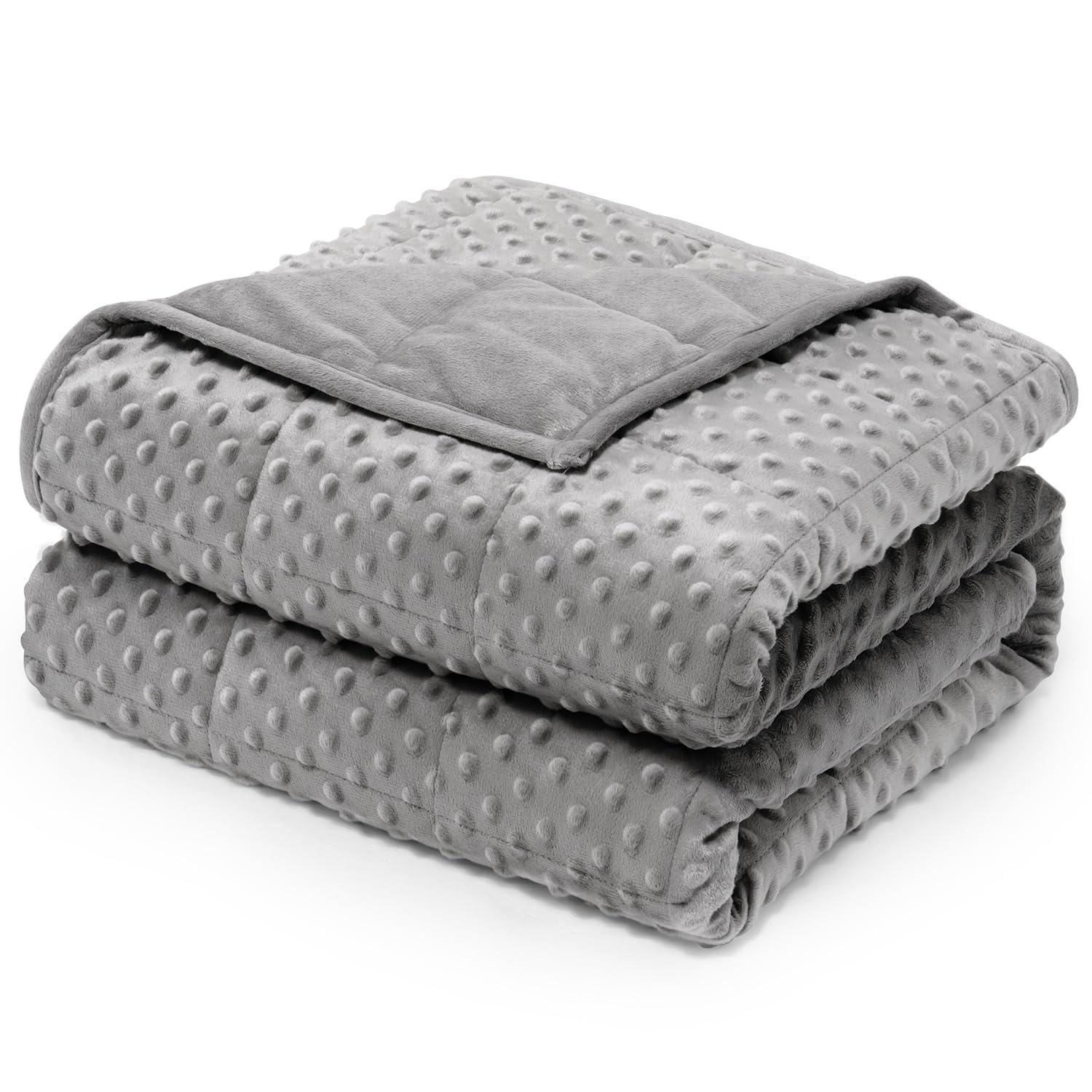 Wemore Wemore Minky Dot Weighted Blanket for Adults Twin Size 12 lbs, Soft Cozy Heavy Blanket, Breathable Blanket for All-Season with Glass Beads, Grey 60 x 80 inches