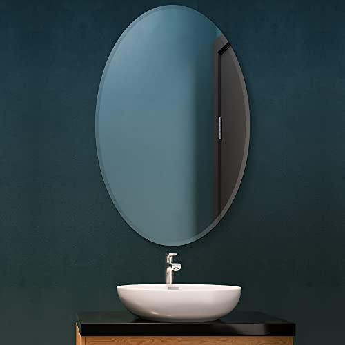 Fab Glass and Mirror Fab Glass and Mirror Beveled Polished Frameless Wall Mirror with Hooks, 24" x 48", Silver