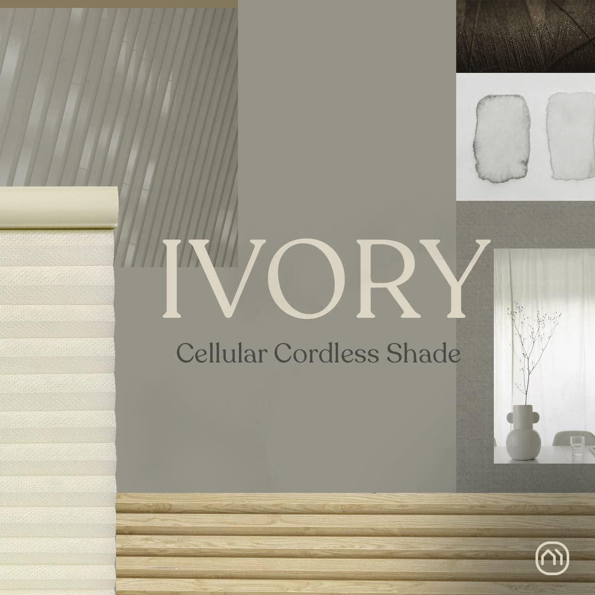 Mood MOOD Top Down Bottom Up Cellular Shades | Cordless, Light Filtering, Insulation, Acoustic Comfort | Honeycomb Blinds for Windows | Ivory | 38" Width x 48" Height