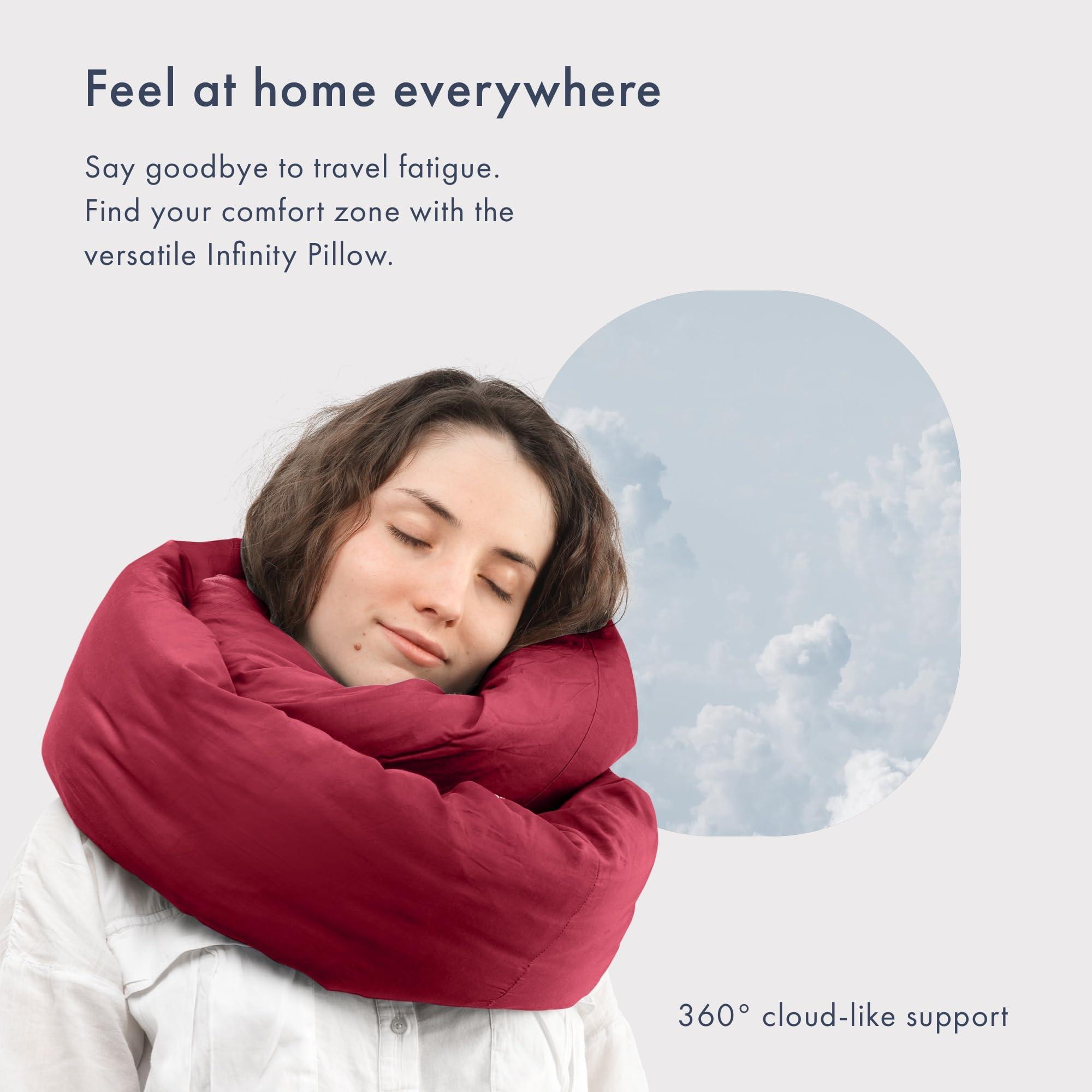 Huzi Huzi Infinity Pillow - Travel Neck Pillow - Versatile Soft 360 Support Scarf - Machine Washable - Home Travel Flight Road Trips (Burgundy)