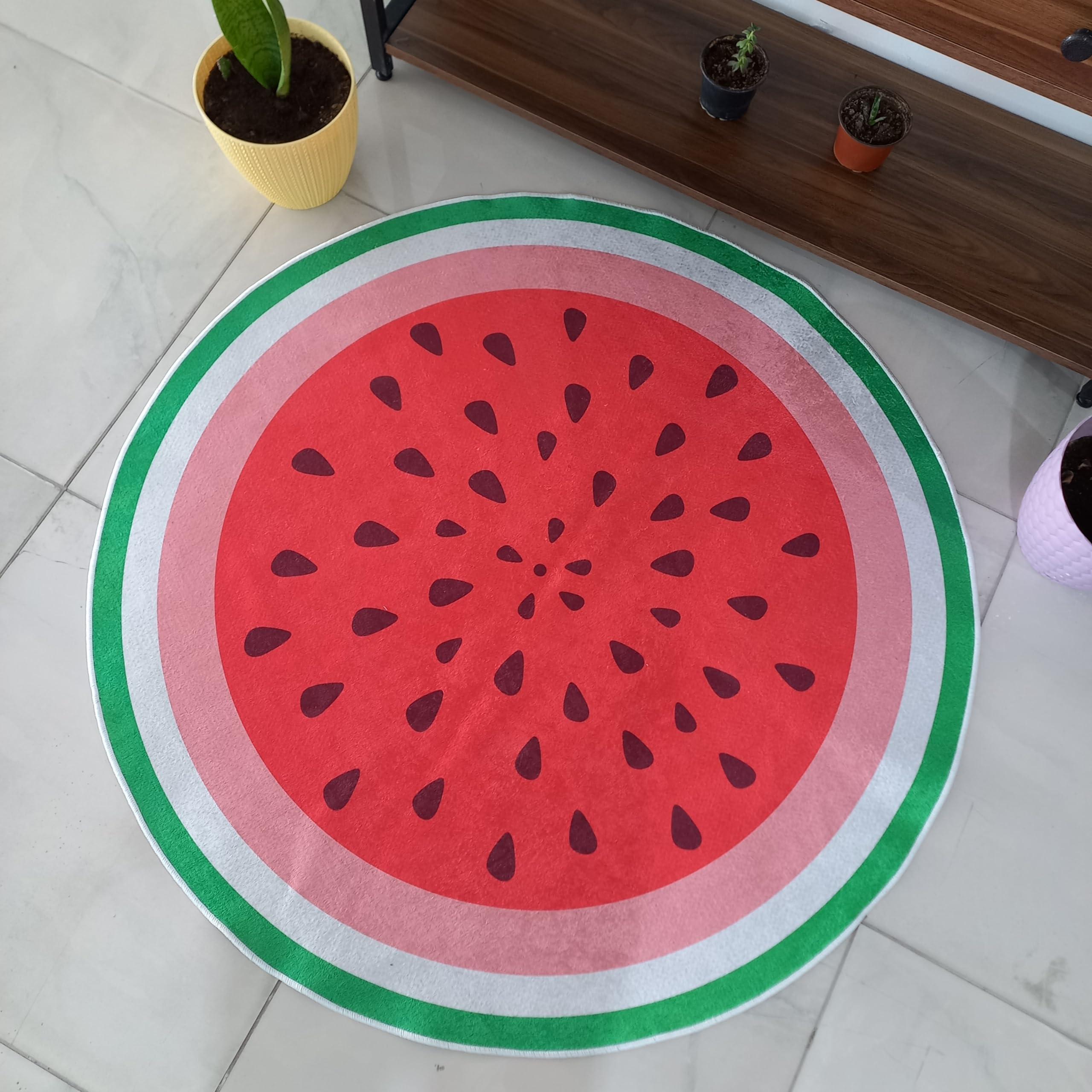 Rugendary Rugendary Cute Watermelon Fruit Rug Cool and Fresh Home Decor for Kitchen Kids Room Bathroom Bedroom Machine Washable Round Area Rug Summer Home Decoration Carpet (Economic Quality, 2.6x2.6 ft.)