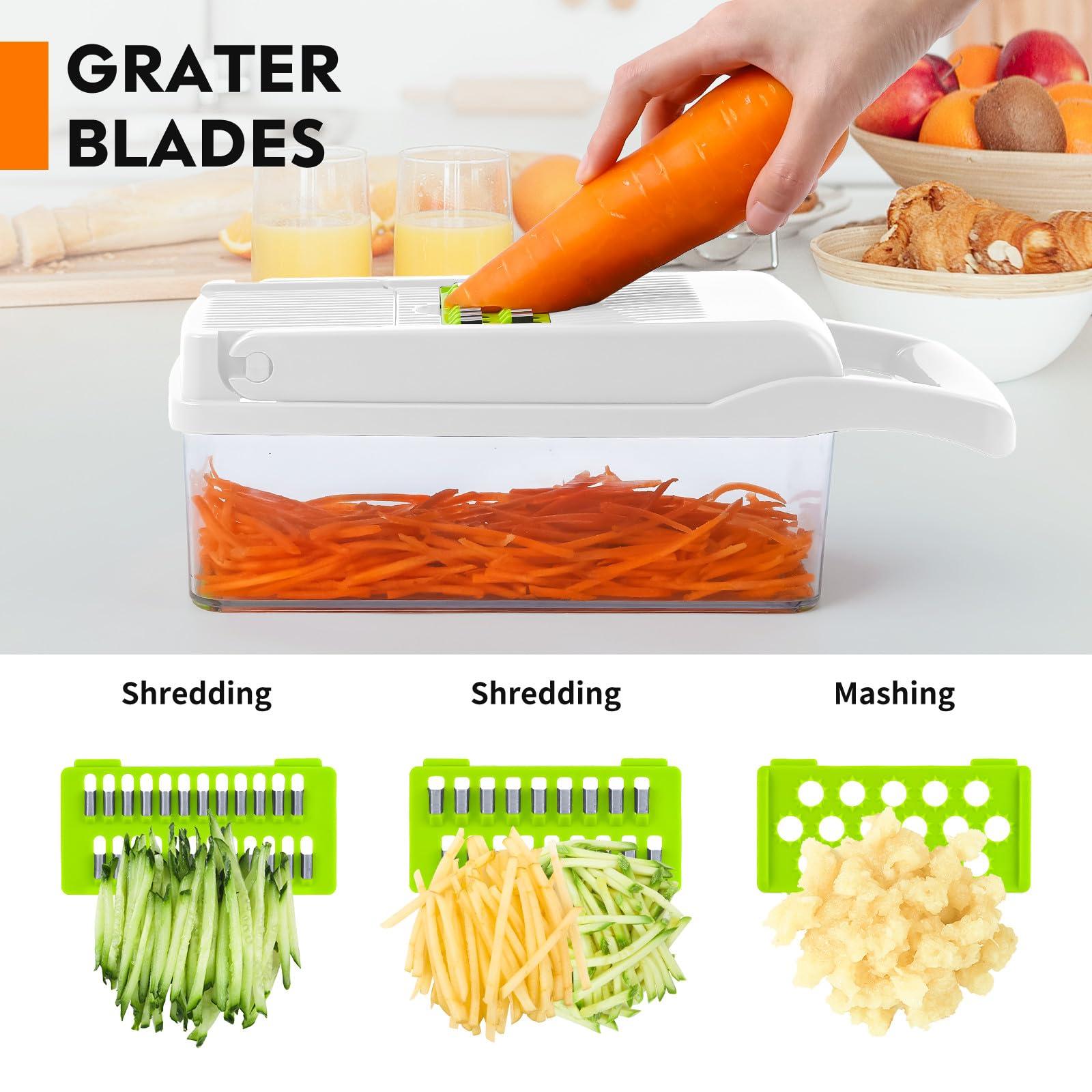 RAIQEE Vegetable Chopper, Onion Chopper, Mandolin Slicer,Pro 10 in 1professional food Choppermultifunctional Vegetable Chopper and Slicer, Dicing Machine, AdjustableVegetable Cutter With Container (White)