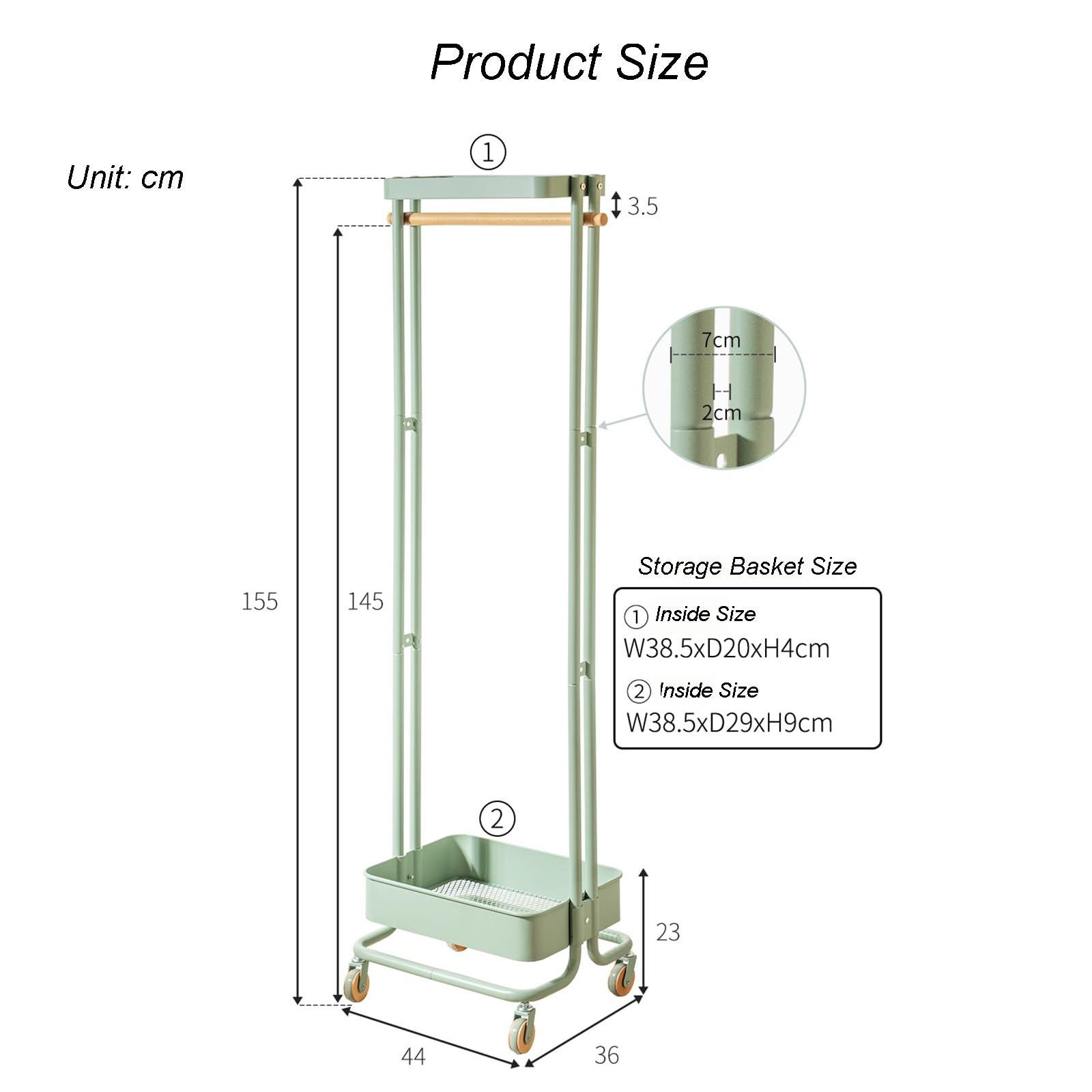 GeRRiT GeRRiT Metal Clothes Rack Vertical Hanging Clothing Rack Movable With Pulleys Coat Rack Floor-Standing Storage Racks With Double Storage Basket For Bedroom Living Room Entrance (Color : White)