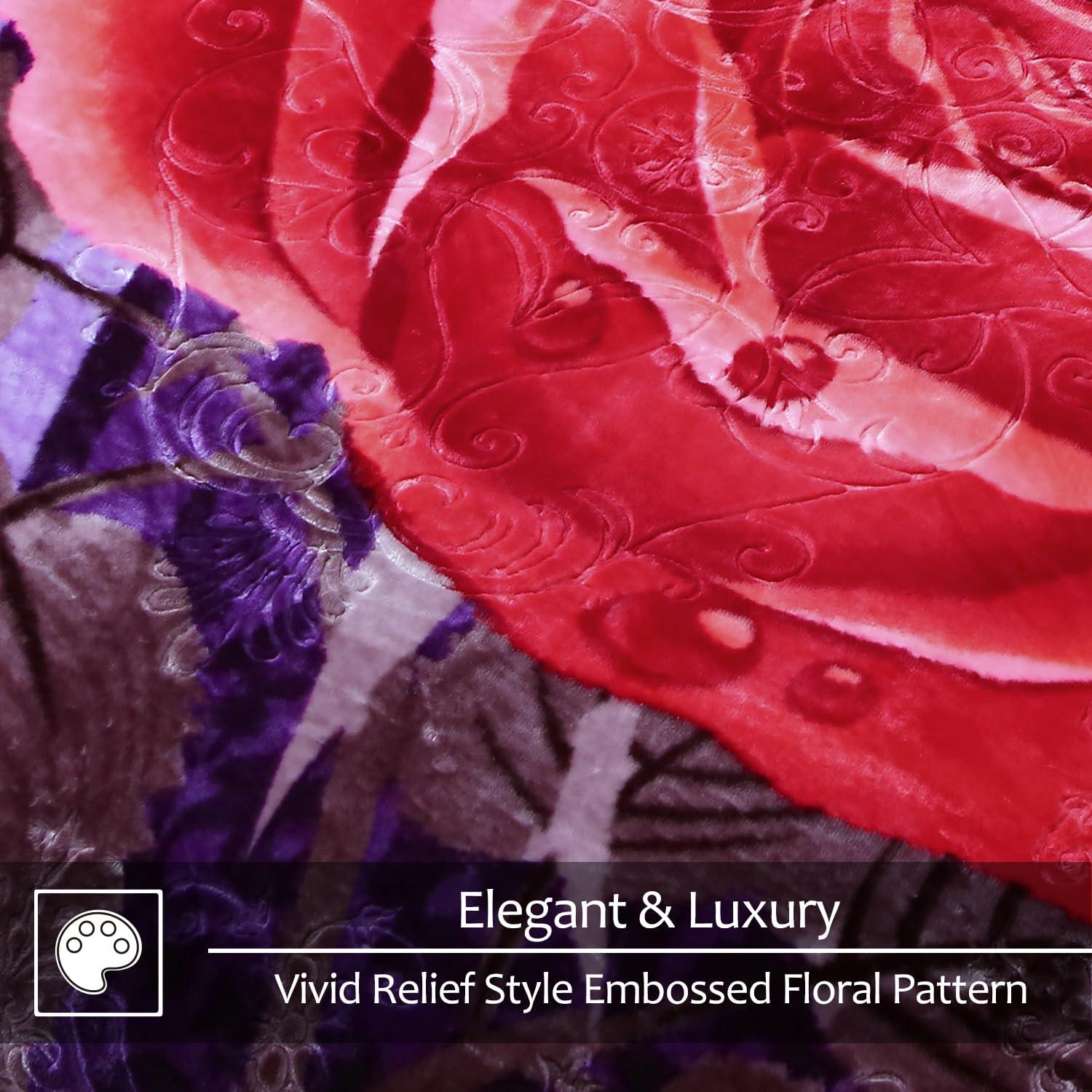 JYK JYK Soft Blanket Korean Mink Blanket, 5.7 LB Fleece Blanket King 83\'\' x 91\'\' - 2 Ply Reversible 520GSM Super Soft Plush, Thick, Warm Bed Blanket for Autumn Winter - Rose/Camellia