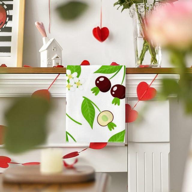 Uptell Uptell Hand Towels Cherry Exotic Fruits Flowers Leafs White Kitchen Towels Dish Towels Set of 2,16x24 Inch Drying Dishcloth,Farmhouse Home Seasonal Spring Decorations