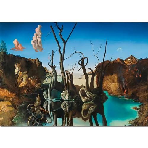 KQZVCU KQZVCU Salvador Dali Swans Reflecting Elephants Canvas Abstract Poster and Print Wall Art for Living Room Bedroom Decor 30x50cm Inner Frame
