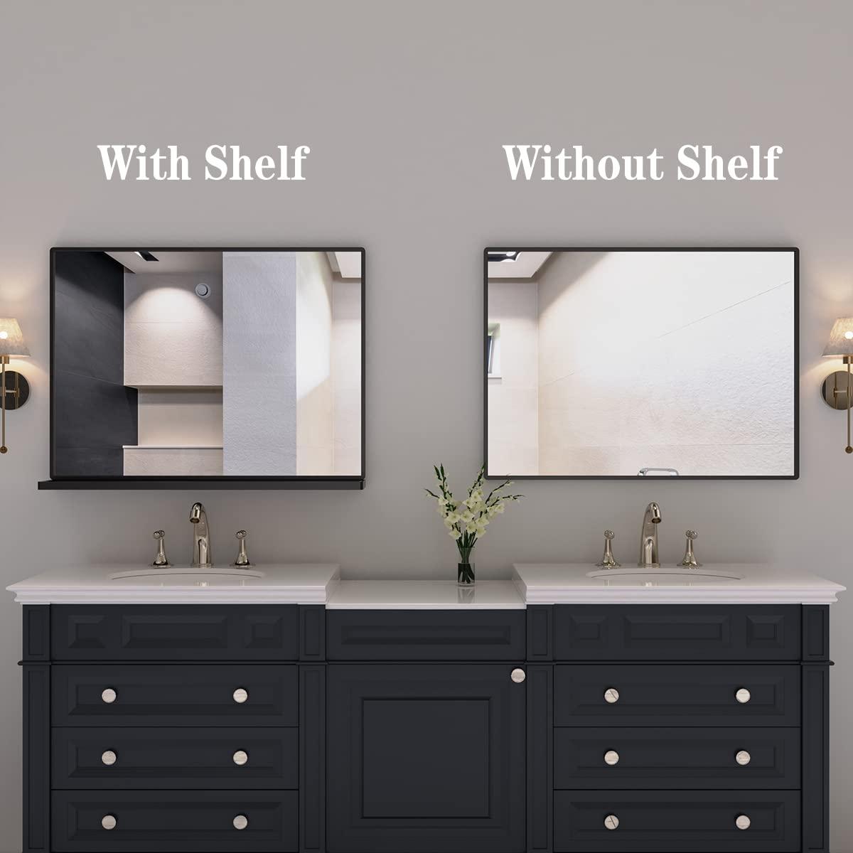 ANYHI ANYHI Black Bathroom Wall Mirror with Shelf, 32\" 24\" Metal Frame Rectangle Mirror for Bathroom with Shelf, Perfect for Living Room, Bedroom, Entryway, Horizontal or Vertical