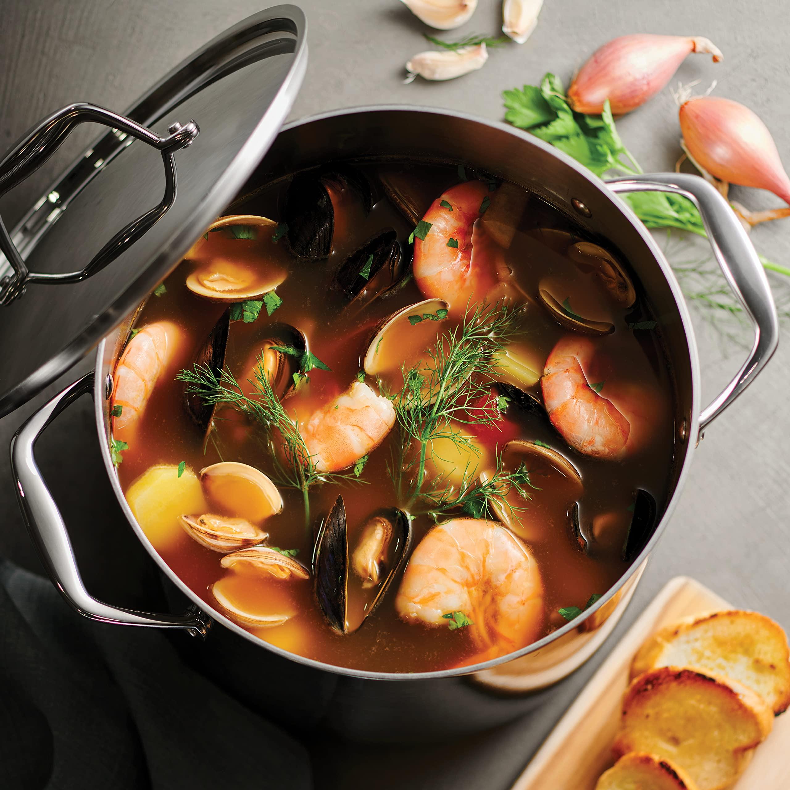 Tramontina Tramontina Tri-Ply Clad Stainless Steel 8-Quart Stock Pot with Lid, Induction-Ready Pasta Pot, Dishwasher-Safe, NSF-Certified, Made in Brazil