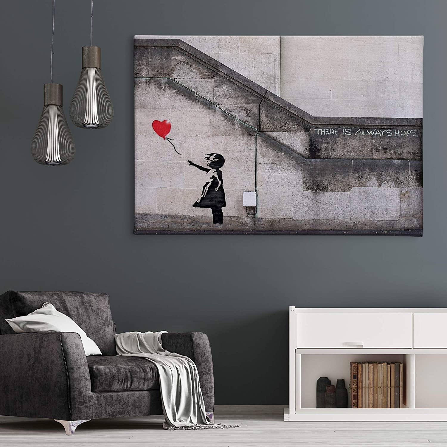 Amk Wood Banksy Balloon Girl There is Always Hope Canvas Art Wall Art Home Decor - Various Sizes (40in x 60in Gallery Wrapped)