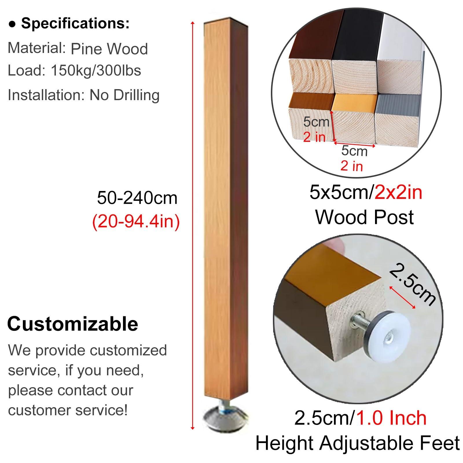 ZAQYCM ZAQYCM Wood Slat Room Dividers Floor to Ceiling, 8 7 6 5 4 3 Feet Tall Wall Partition Screen Post for Office, Stairway, Lofts and Porch, Modern Living Room Decorative Panel(1 Pack,70cm/27.5in/2.3ft)