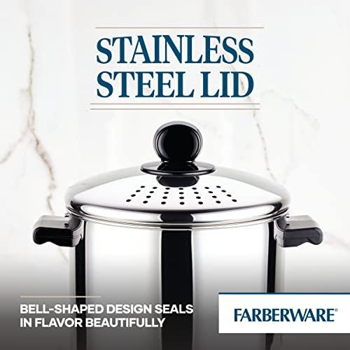 Farberware Farberware Classic Series Stainless Steel 8-Quart Covered Straining Stockpot with Lid, Stainless Steel Pot with Lid, Silver