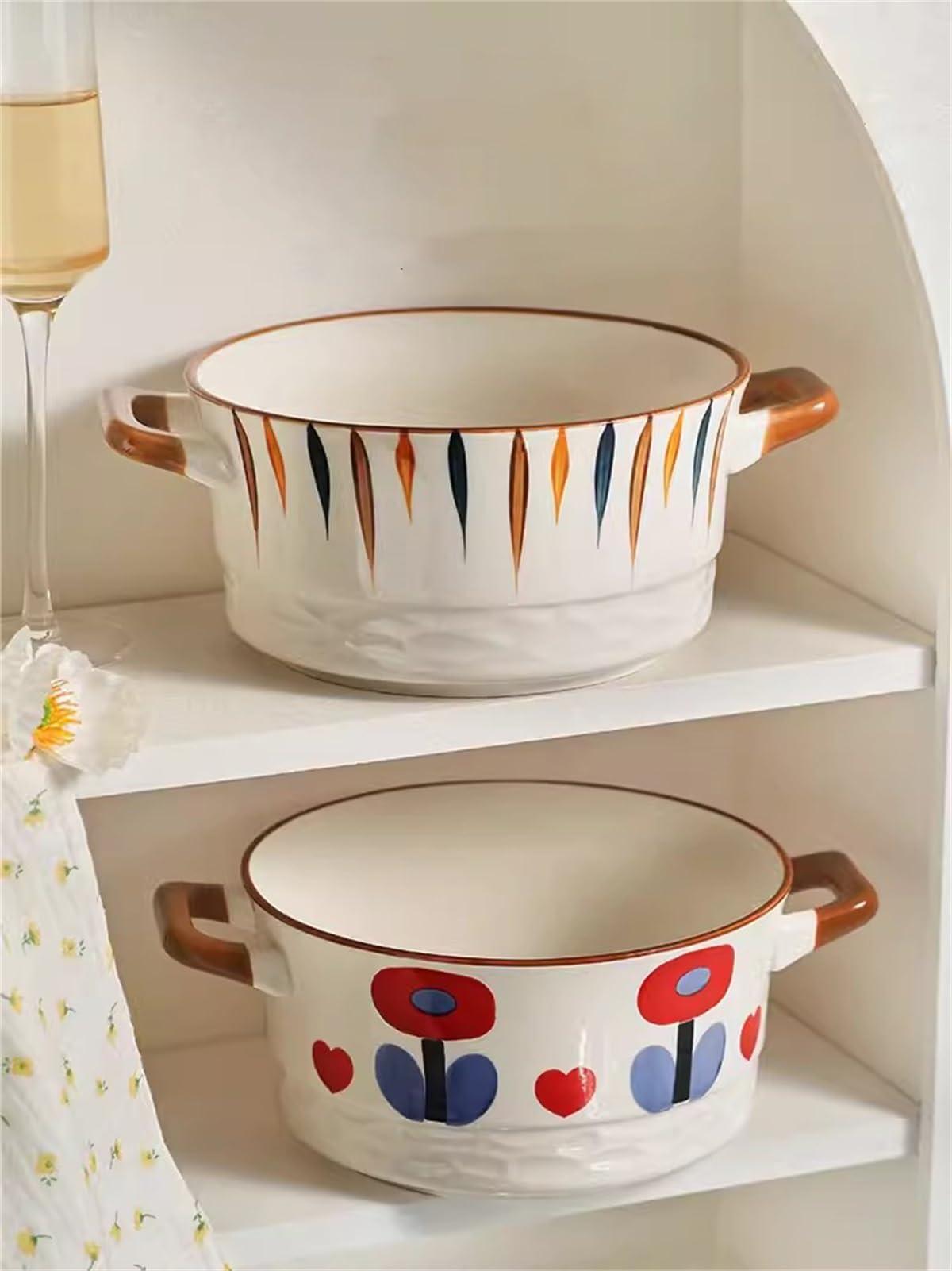 Fodalob Large Soup Bowls with Handles Microwave Safe, Ceramic Soup Bowls, 60.8 Ounce for Soup, Cereal, Stew, French Onion Soup Bowls (Color : B)