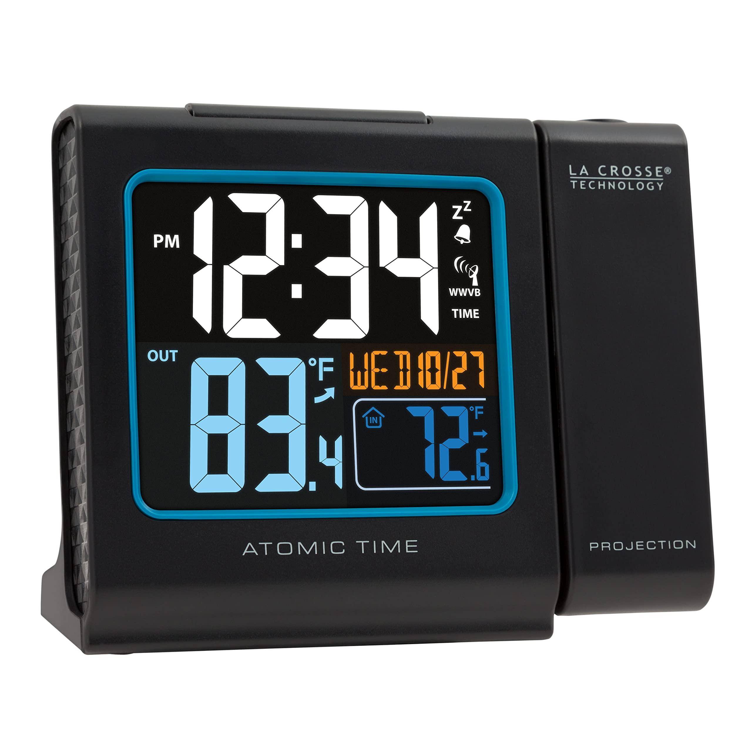 La Crosse Technology La Crosse Technology Color Projection Alarm Clock with Indoor/Outdoor Temperature & Charging USB Port, Wireless, Backlit, Black, 616-146
