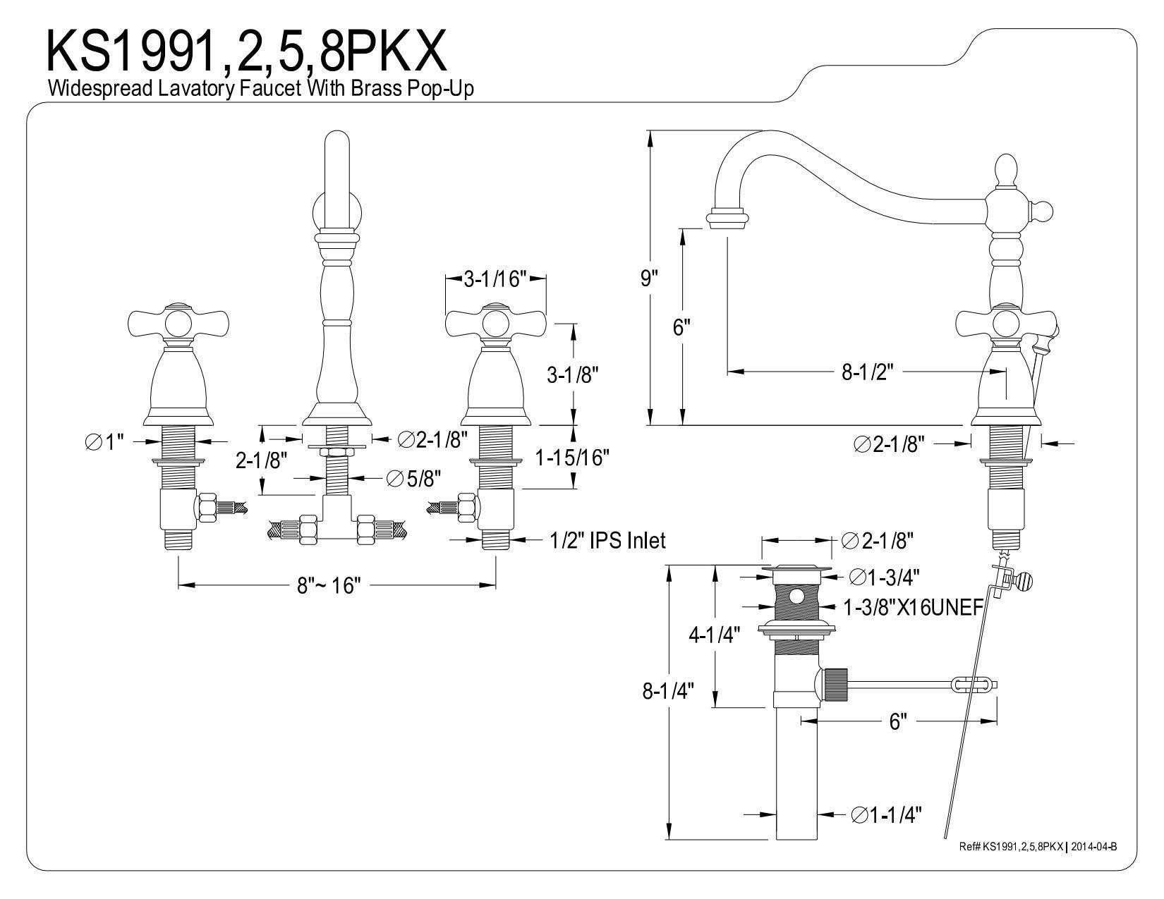 Kingston Brass Kingston Brass KS1995PKX Widespread Bathroom Faucet, 8-1/2-Inch, Oil Rubbed Bronze