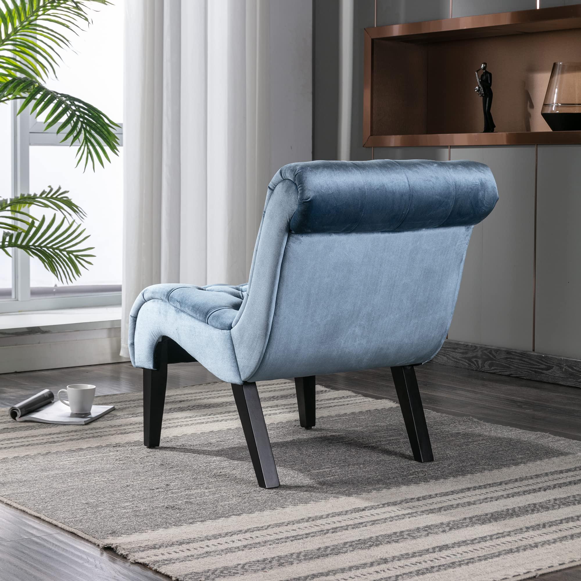 HomSof HomSof Velvet Accent Chair for Living Room, Chaise Lounge Single Sofa, Blue Recliner Chair with Rubber Wood