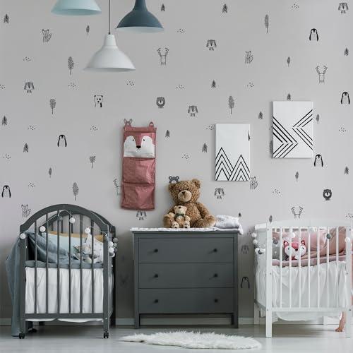 Baby RyRo London Baby RyRo London Stylish Animal Wall Decals - Charming Jungle Nursery Decor, Nordic Style Safari Wall Decals for Baby Room Decor, Black & White Jungle Wall Decals, Peel and Stick.