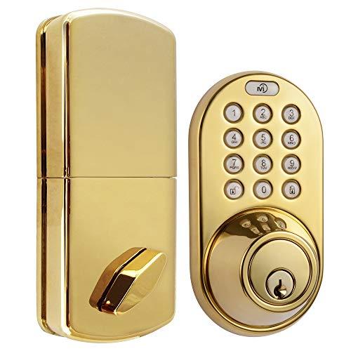 MiLocks MiLocks XF-02P Digital Deadbolt Door Lock with Keyless Entry via Remote Control and Keypad Code for Exterior Doors, Polished Brass