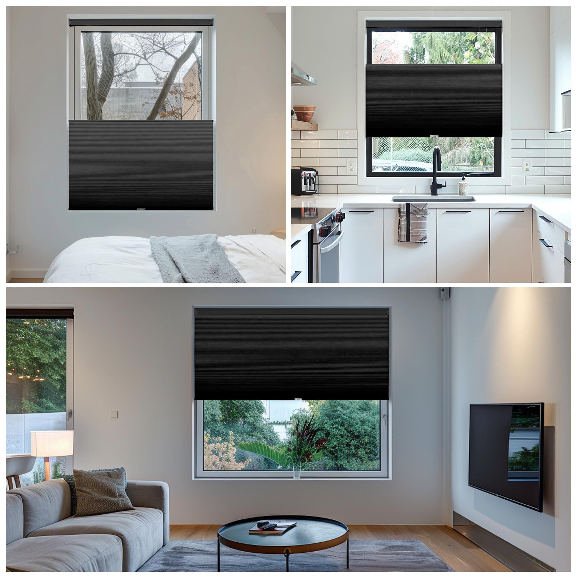 SEEUNANA SEEUNANA Top Down Bottom Up Blackout Cellular Shades,Cordless Cellular Blinds for Windows,Honeycomb Blinds with Thermal Insulated UV Protection. Easy to Install. Black. 19" W x 80" H