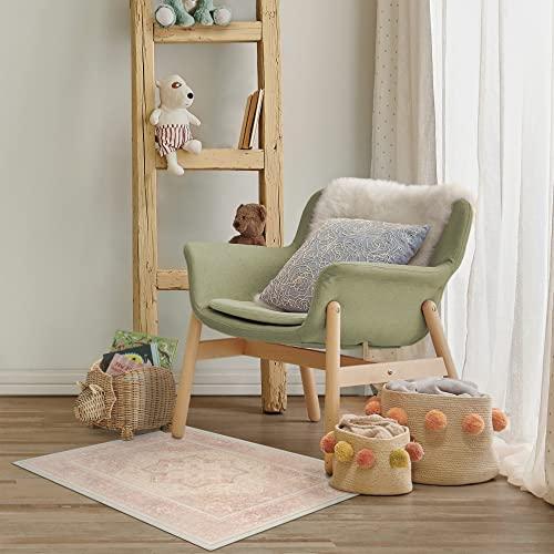 RUGGABLE Ruggable Washable 2x3 Area Rug, Kamran Soft Pink, Premium Rugs for Living Room, Bedroom, Kitchen, Office, Nursery with Gripper Non Slip Pad
