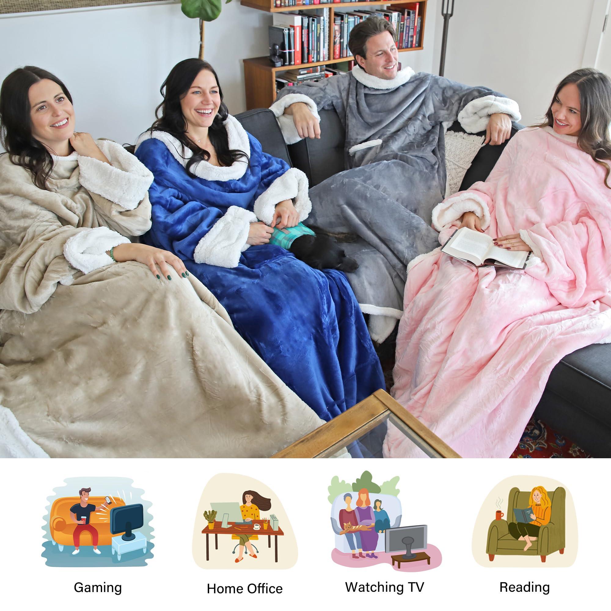 Catalonia Catalonia Sherpa Wearable Blanket with Sleeves Arms, Comfy Sleeved TV Wrap Blanket, Large Snuggly Throw for Women and Men, Gift for Her