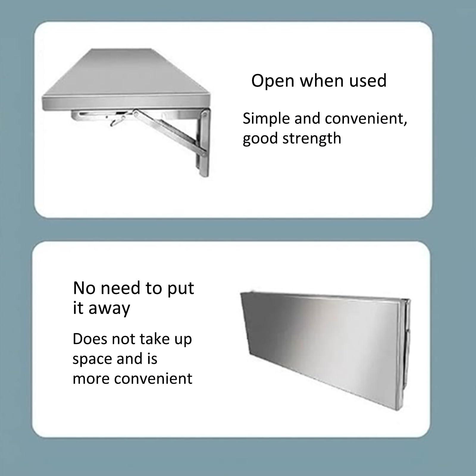 Yidlkecqey Folding Table Wall Mounted Folding Table Wall Mounted Desk,Foldable, Made Stainless Steel, Thickened Folding Bracket,Stainless Steel Wire Drawing Process,304 stainless steel folding table(Size:70*35cm