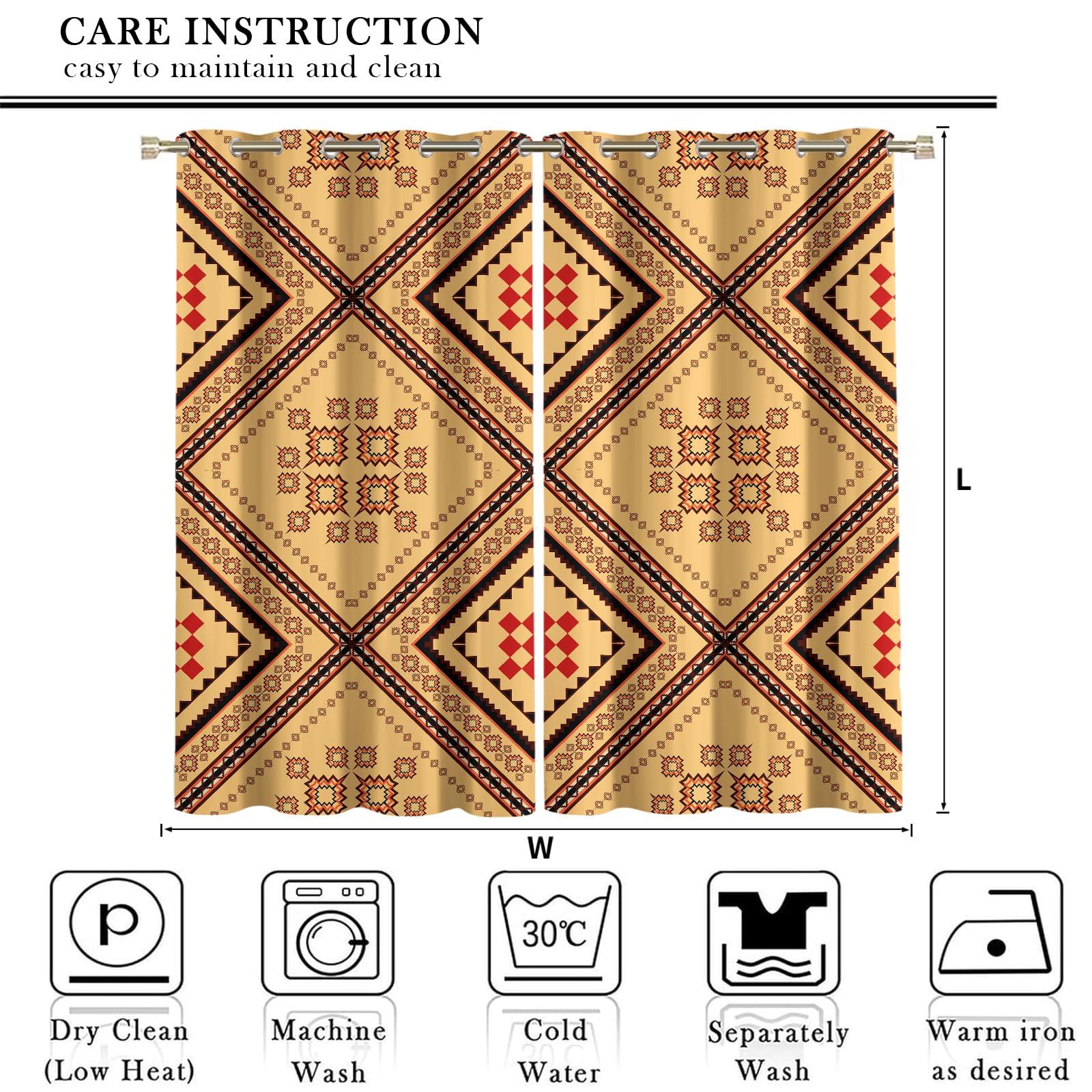 JAXIUOF JAXIUOF Geometric Retro Pattern Blackout Curtains for Bedroom, Ethnic Traditional Design Texture Window Drapes, Grommet Thermal Insulated Curtain, for Office Kitchen Living Room (31.5" W x 63" L) x 2