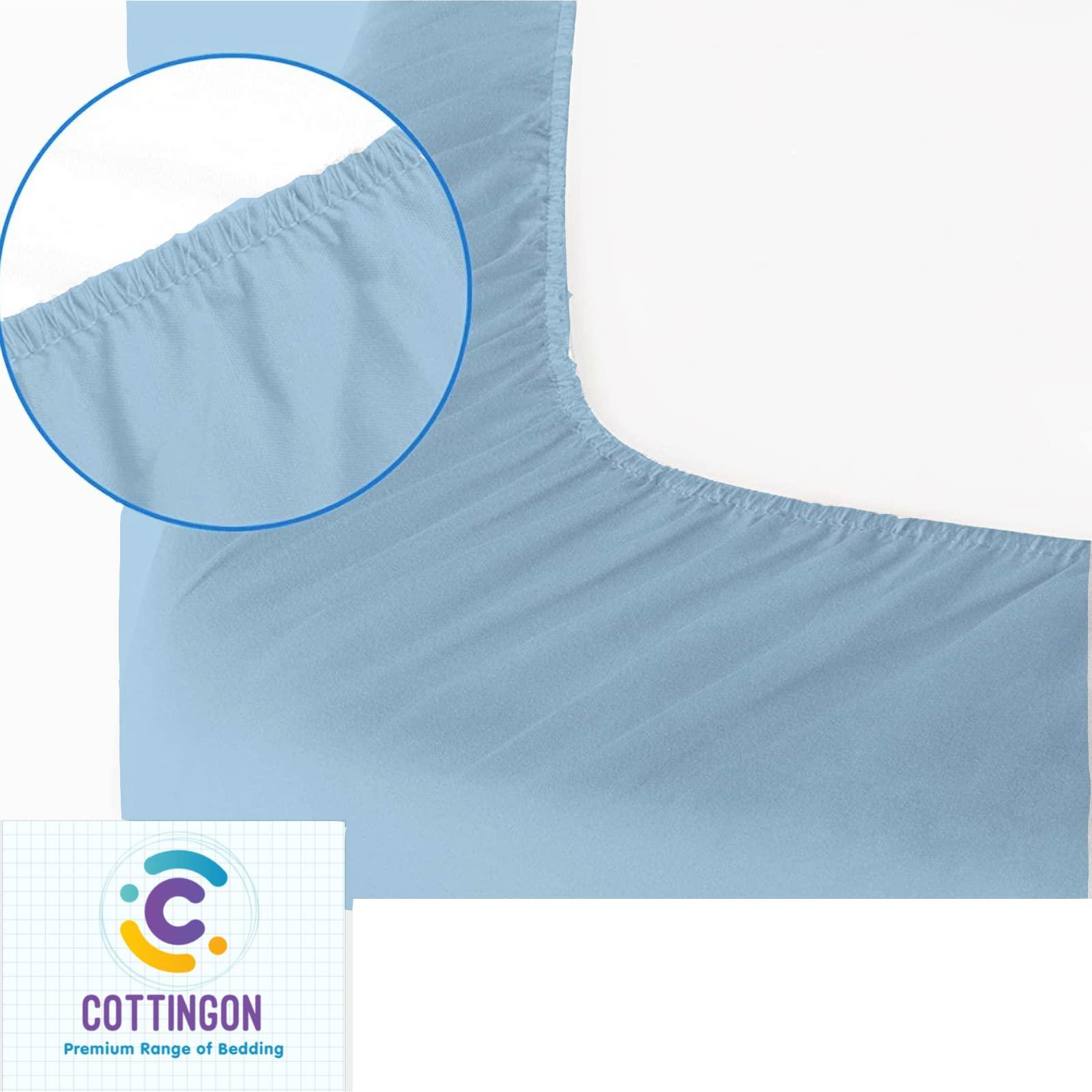 Cottingon Sheets for Sleep Number Bed Split King,Split Top King Sheets for Sleep Number Bed,100% Egyptian Cotton,Light Blue Solid,34 Split- Cal King,400 TC,16 Inch Deep,Split King Sheets for Sleep Number Beds