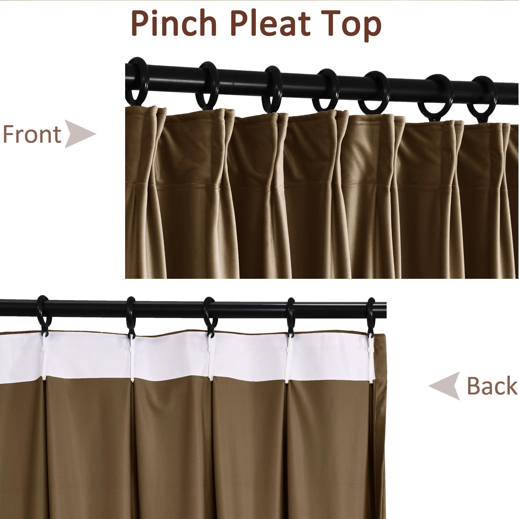 Fcosie Fcosie 204 Inches Long Thick Thermal Insulated Velvet Curtains Pinch Pleated Extra Long Curtains & Drapes for High Ceiling Room Darkening Curtains Drapery Draperies, Toffee, 50" W by 204" L, 1 PC