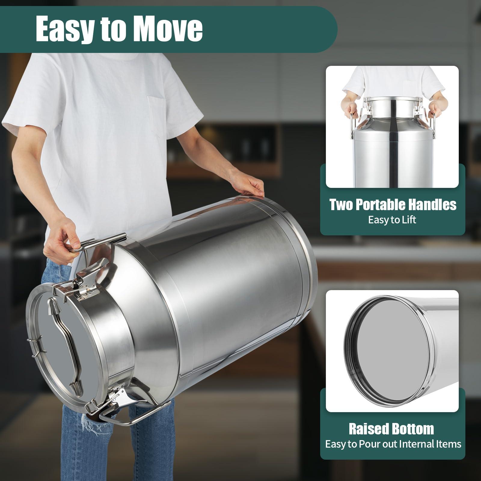 HinLIaDa HinLIaDa 60 Liter 16 Gallon Stainless Steel Milk Can, Maple Syrup Transport Cans Wine Pail Milk Transport Barrels Pail Milk Bucket Jug Oil Barrel Wine Barrel Canister Silicone Seal Barrels (60L)