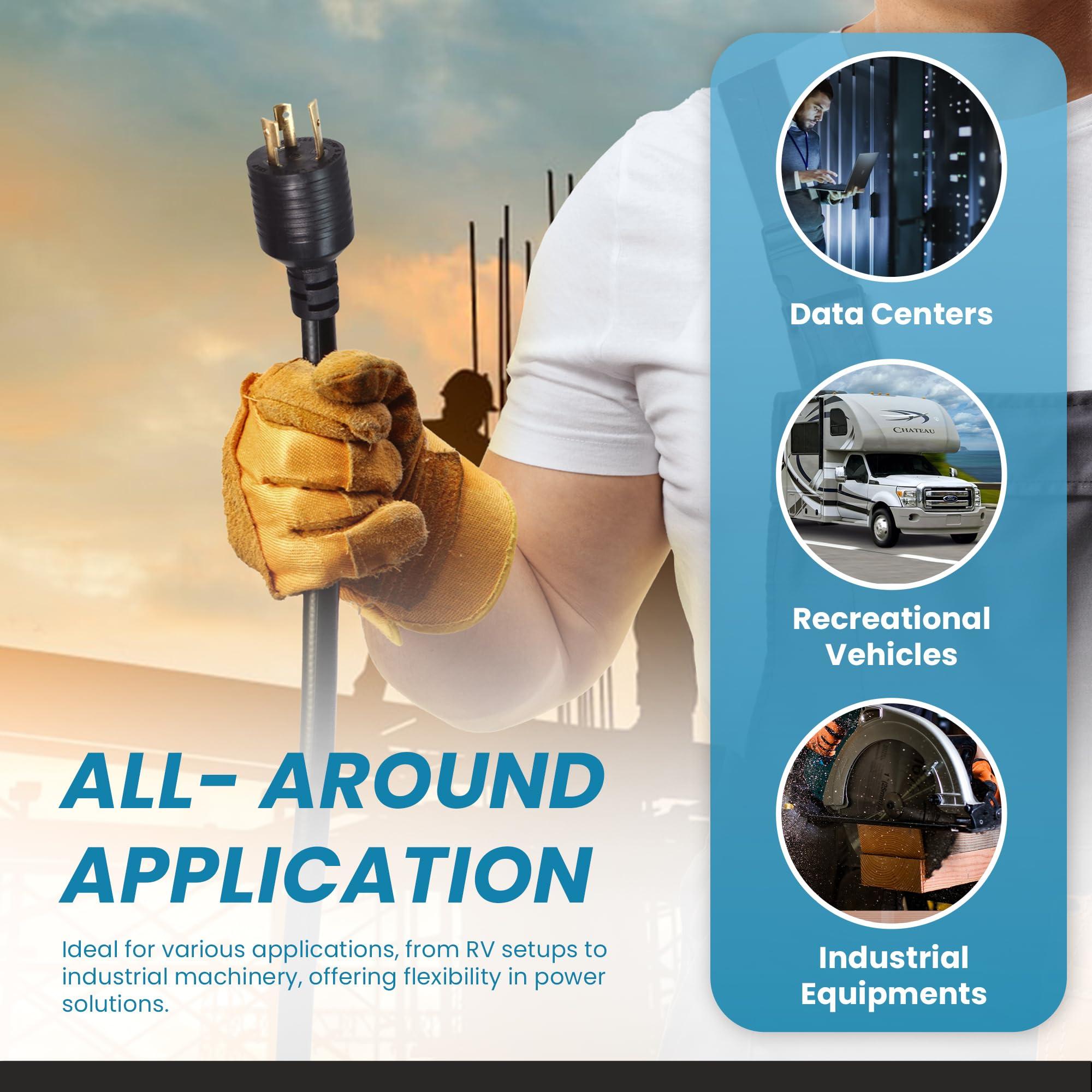 Iron Box IronBox Electric - NEMA L6-20P to L6-20R Power Cord, Twist Lock Style Ends, UL Listed, Rated 20A, 12/3 SJT, Extension Cord for 208V/250V Applications, Heavy-Duty Power Cable, 15 Foot - Black