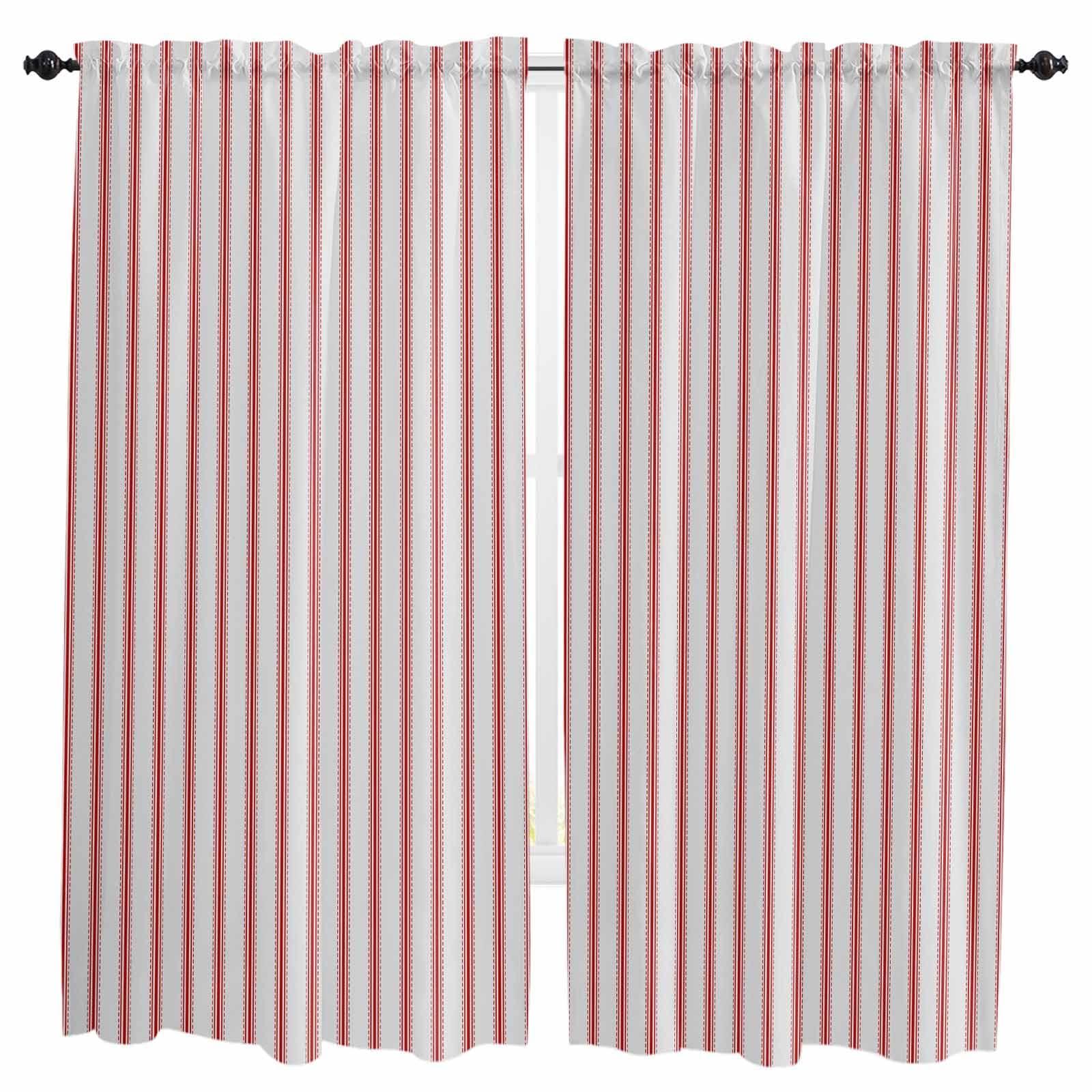 Debedcor Debedcor Red Striped Window Curtains 72 Inch Length, Farmhouse Modern Red Stripes Rod Pocket Kitchen Window Treatments Drapes for Bedroom, Cafe, Living Room, 2 Panels, 52 W x 72 L