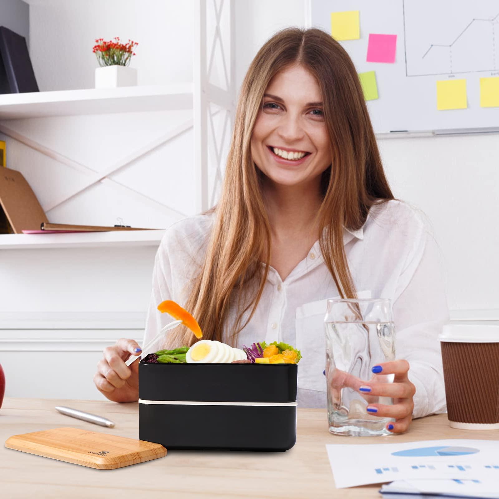 Sinnsally Sinnsally Bento Box Adult Lunch Box with Compartments for Women & Men,(47oz)Stackable Japanese Bento Lunchbox,Rectangle Lunchable Food Container with Utensil Set,Leak-Proof & Microwave/Dishwasher Safe