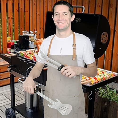 PEPKICN PEPKICN Rock Guitar Style Heavy Duty Stainless Steel 2-Piece Barbecue Tool Set - Spatula & Tongs with Wooden Handle