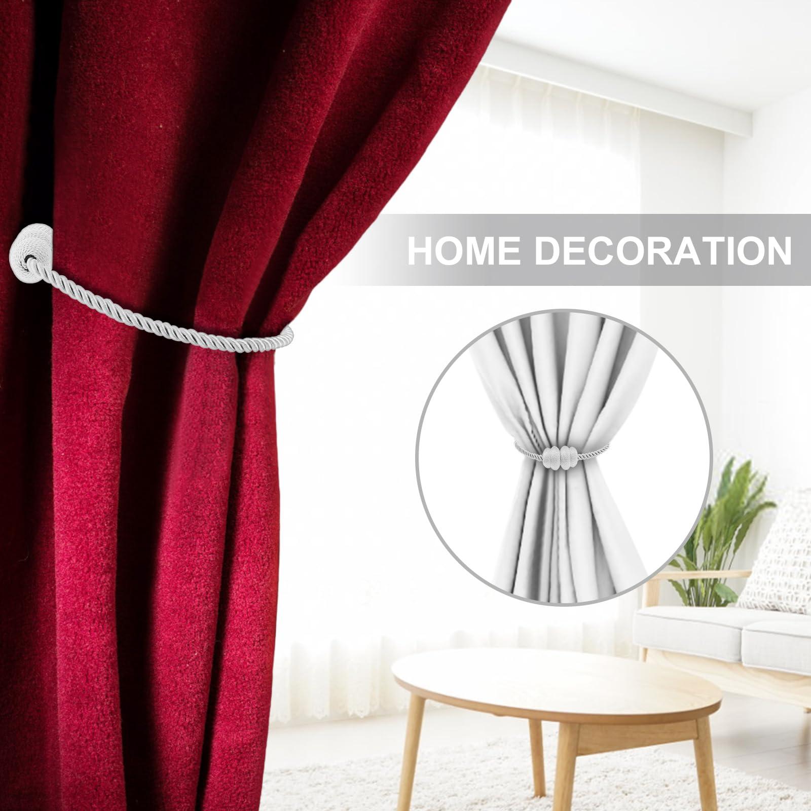 HOJLKLD HOJLKLD Magnetic Curtain Tiebacks 4 Pack Decorative Curtain Tie Backs Rope No Drill Magnetic Curtain Holders for Window Draperies (4, White)