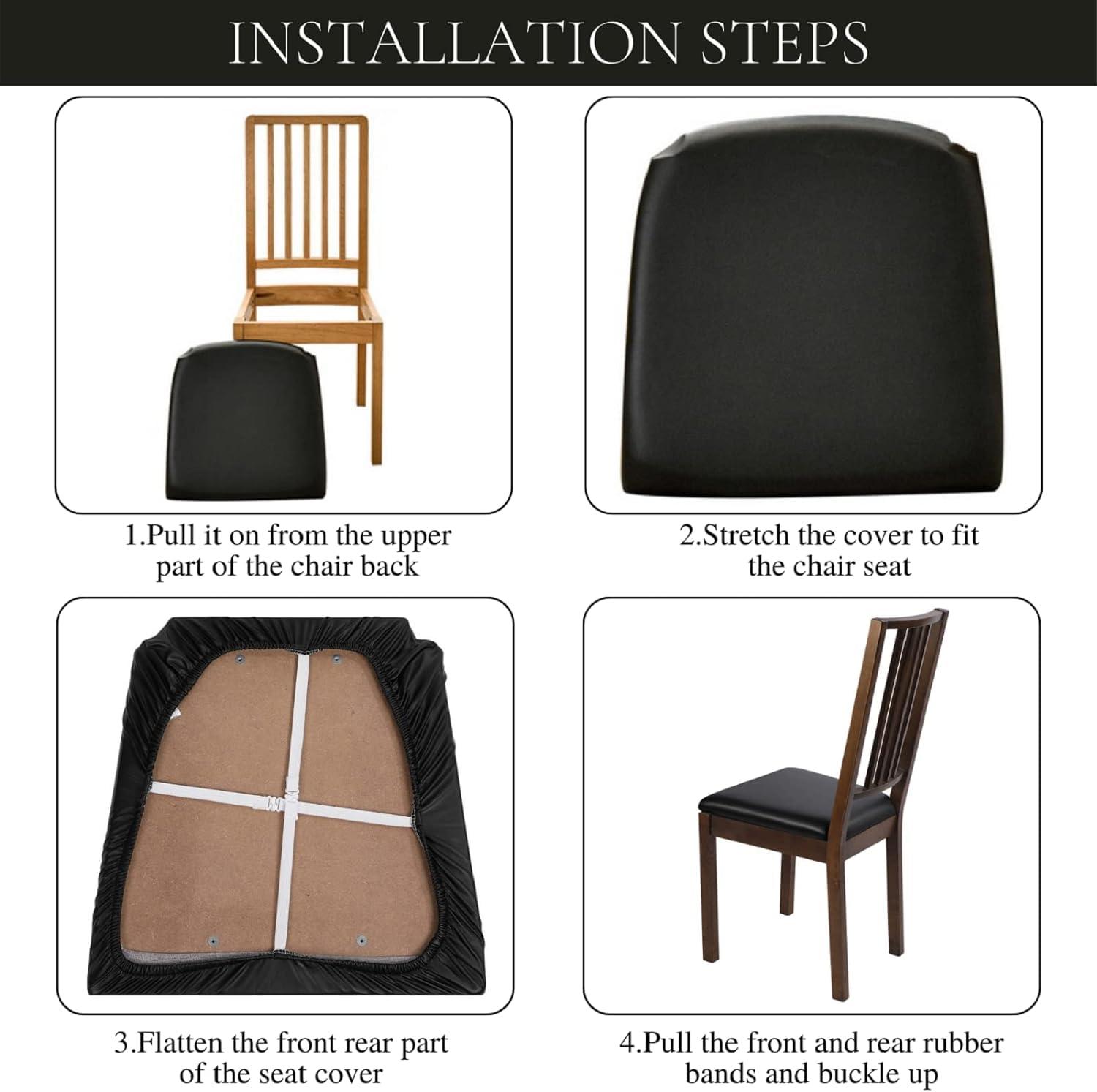 SearchI SearchI Waterproof PU Leather Seat Covers for Dining Chairs, 4 Pack Stretch Dining Room Chair Seat Covers, Kitchen Chair Seat Covers Protectors (Blue)