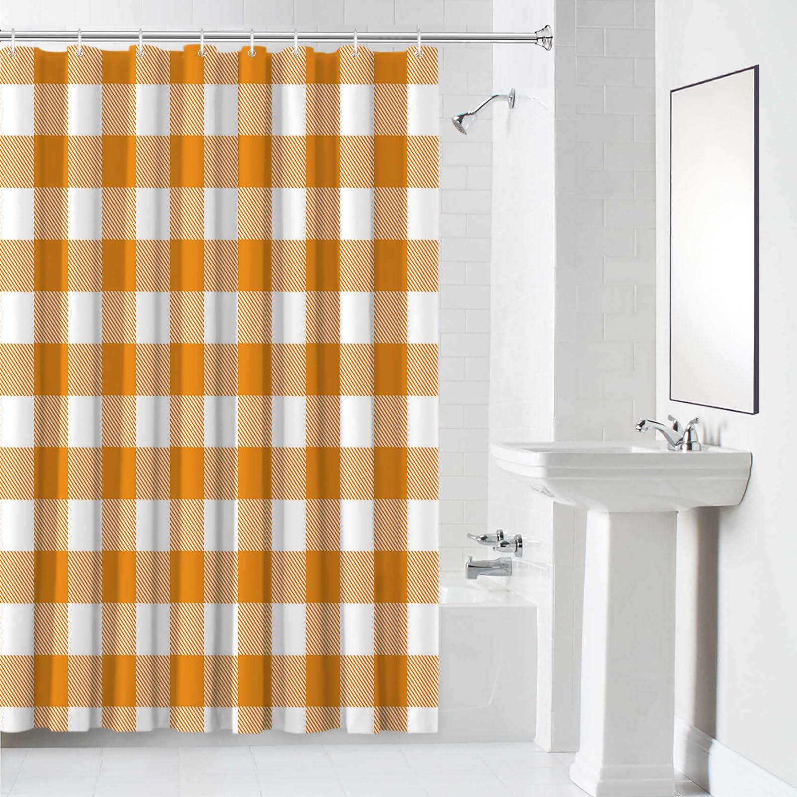 TocaHome Decorative Shower Curtain Buffalo Check Plaid Polyester Fabric Waterproof Bath Shower Curtains Orange and White Buffalo Plaid Farmhouse Machine Washable Curtain 60x72 Inch for Home Hotel