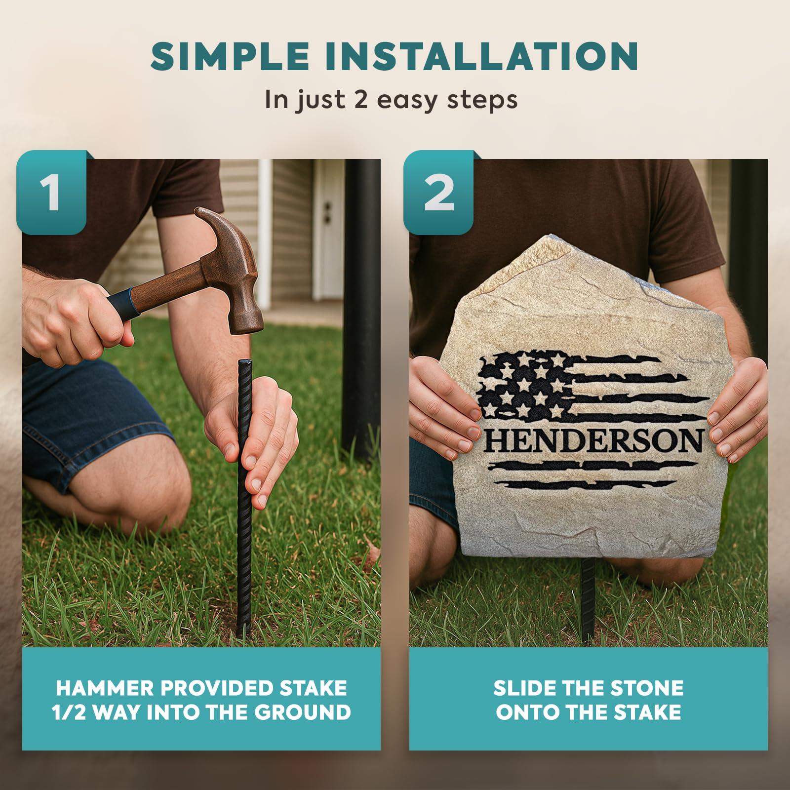 DESIGN A STONE Personalized Flag Name Stone - Engraved Garden Stone - Sandstone 21\" x 21\" - Monogram Stone by Design A Stone