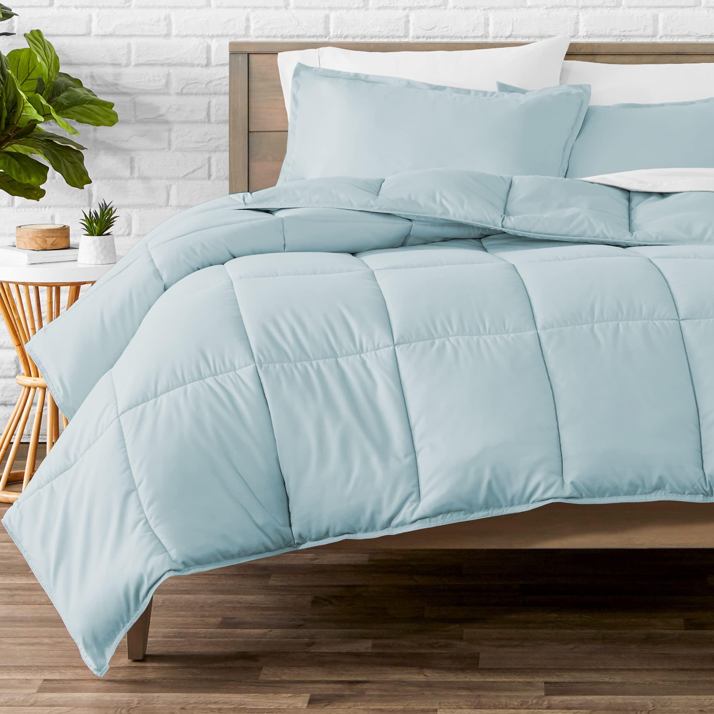 Wega Linen Olympic Queen (98\'\' x 98\'\') Comforter Set Extra Long Goose Down Alternative Ultra-Soft Premium 1000 TC All Season Warmth Light Blue