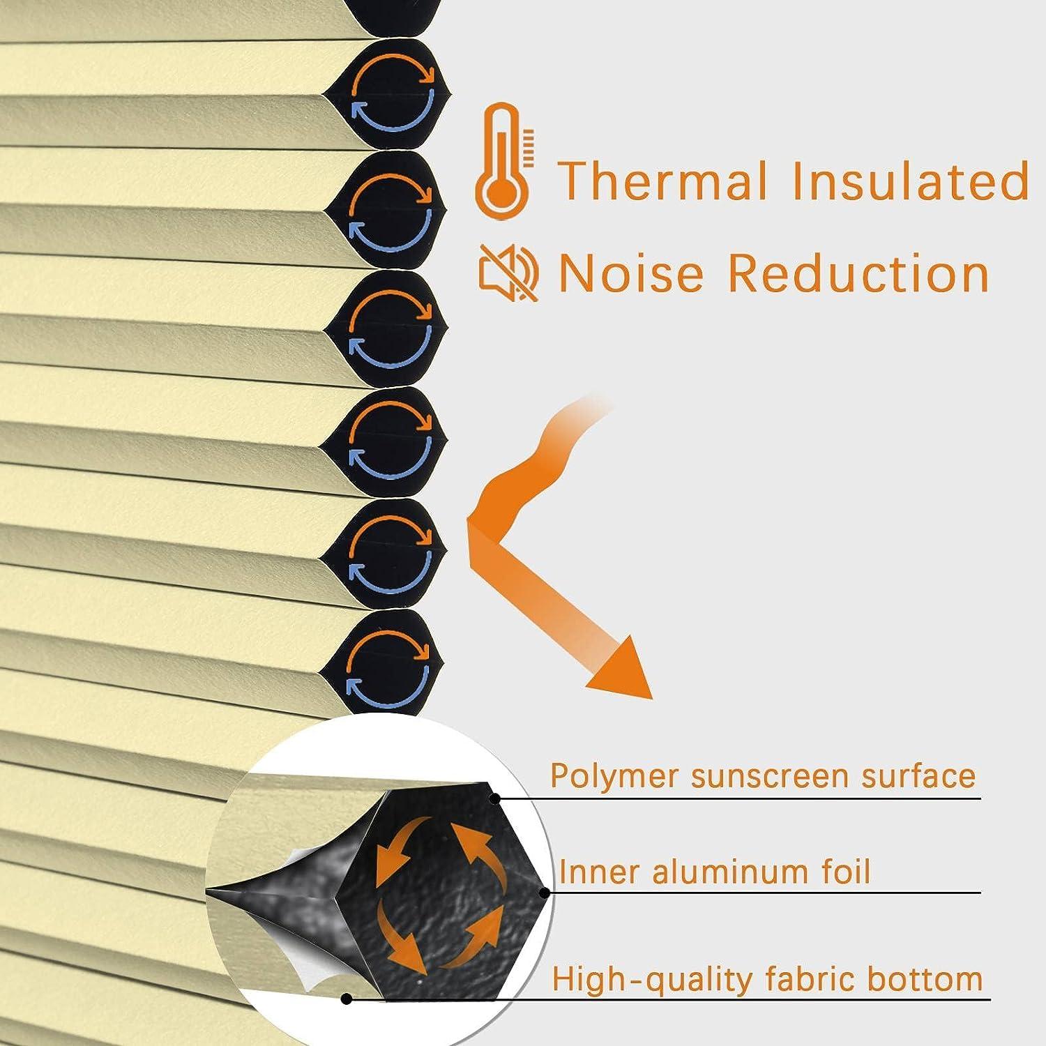 Persilux Persilux 100% Blackout Cordless Cellular Shades & Blinds Honeycomb Blinds Bottom up Waterproof Thermal Insulated Window Shades for Home, Windows and Kitchen, Cream, 92" W x 60" H