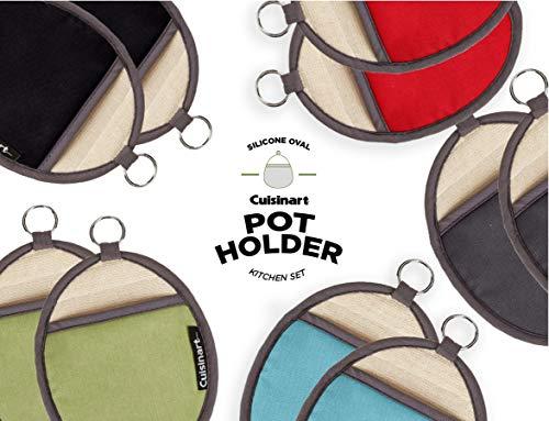 Cuisinart Cuisinart Silicone Oval Pot Holders and Oven Mitts - Heat Resistant, Handle Hot Oven/Cooking Items Safely - Soft Insulated Pockets, Non-Slip Grip and Convenient Hanging Loop - Green, 2pk