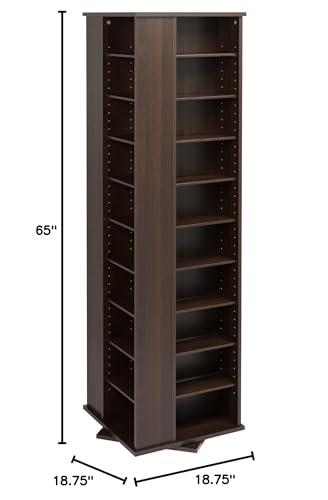 Prepac Prepac 4 Revolving Display Cabinet Media Storage, Large Four-Sided Spinning Tower, Espresso