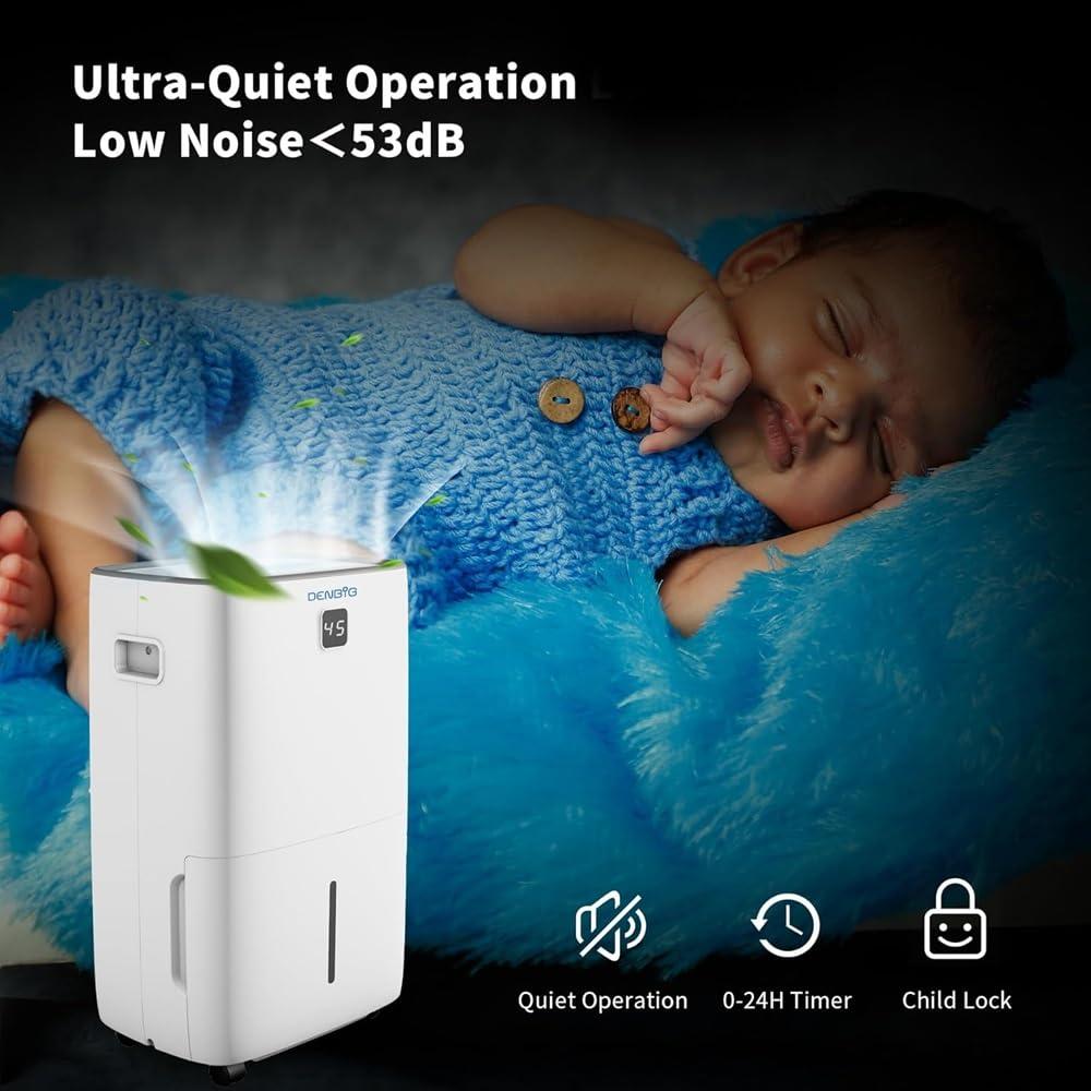 DENBIG 50 Pints Dehumidifier with Pump for Spaces up to 4,500 Sq. Ft at Home, with Washable, Reusable Air Filter, 2 Gal Water Tank, Drain Hose, for Bedroom, Large & Medium Rooms, Basement