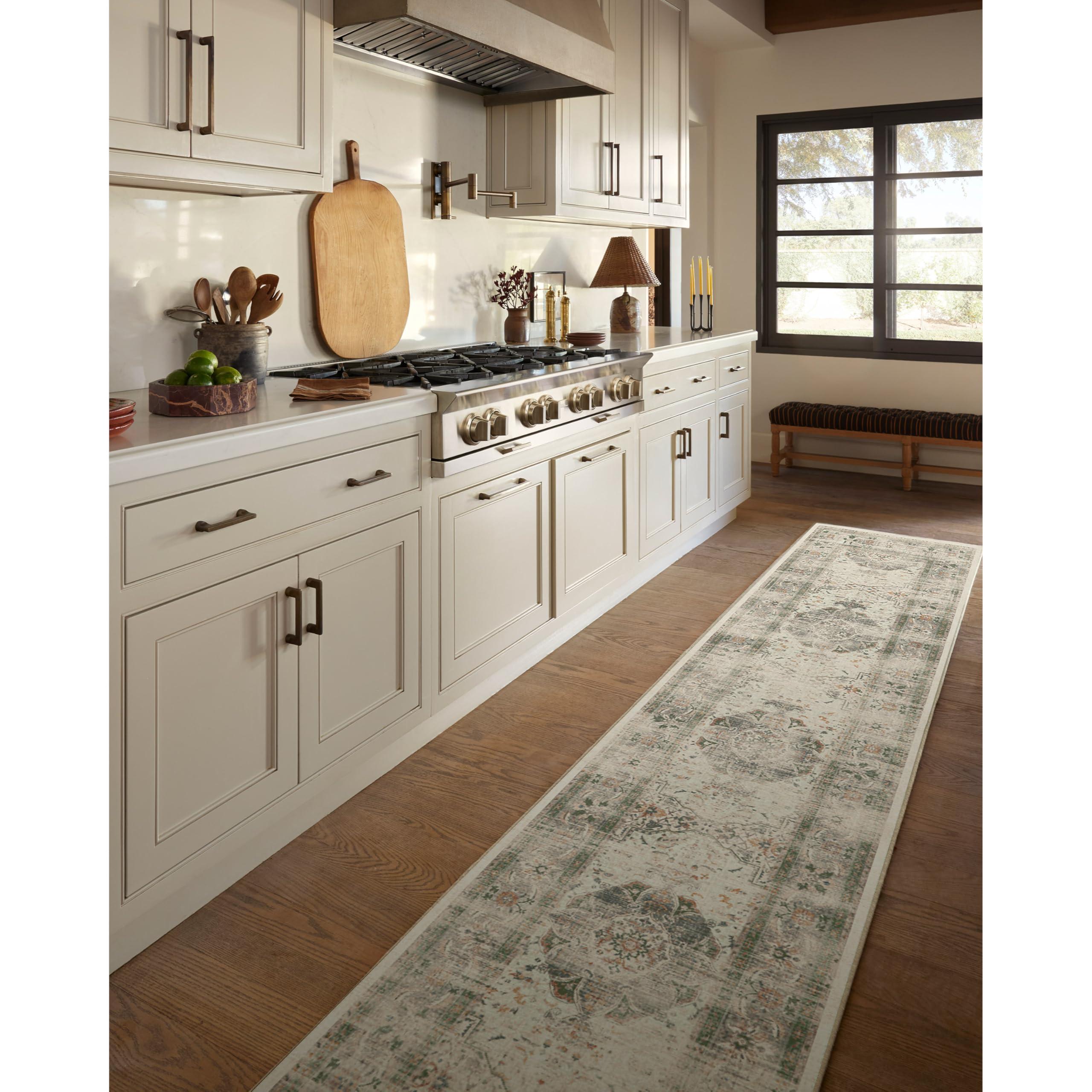 RUGGABLE Ruggable Washable 2x3 Area Rug, Sarrah Sage, Premium Vintage Rugs for Living Room, Bedroom, Kitchen, Office, Classroom with Gripper Non Slip Pad