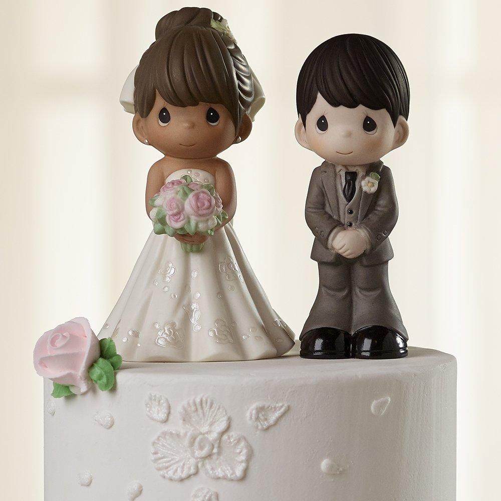 Precious Moments Precious Moments Perfect Couple Bride, Brunette Hair With Medium Skin Tone Bisque Porcelain Wedding Figurine & Cake Topper, 172065