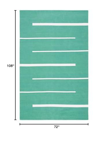 Safavieh SAFAVIEH Montauk Collection Area Rug - 6' x 9', Dark Green & Ivory, Handmade Flat Weave Boho Farmhouse Cotton Modern Stripe, Ideal for High Traffic Areas in Living Room, Bedroom (MTK311Y)