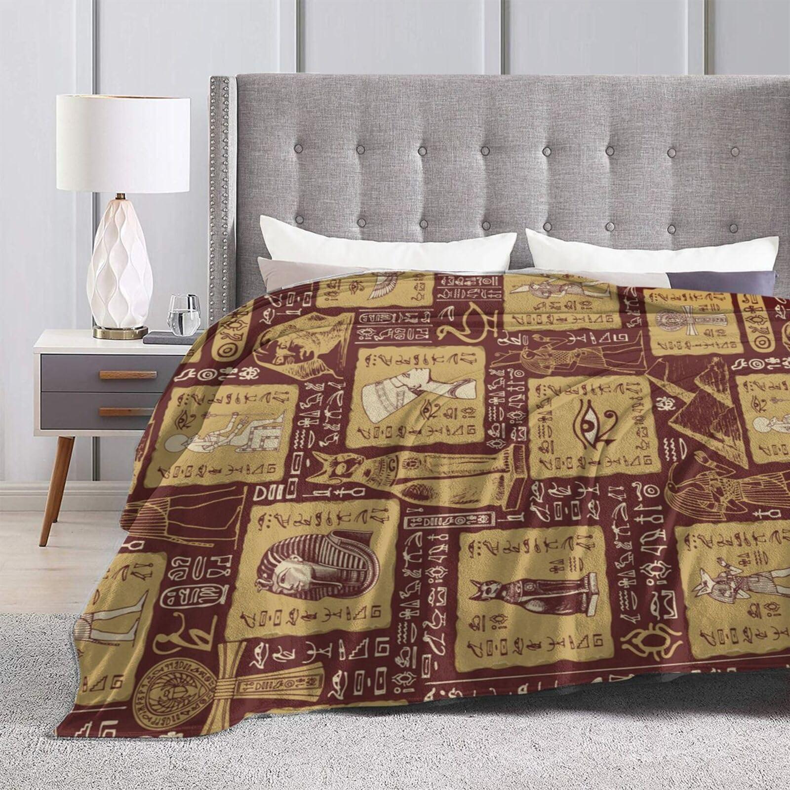 HDAODNM Ancient Egypt Throw Blanket Egyptian Blankets for Couch Bed Sofa and Home Decor Hieroglyphs Blankets Egypt Throw Blankets 80\"X60\"