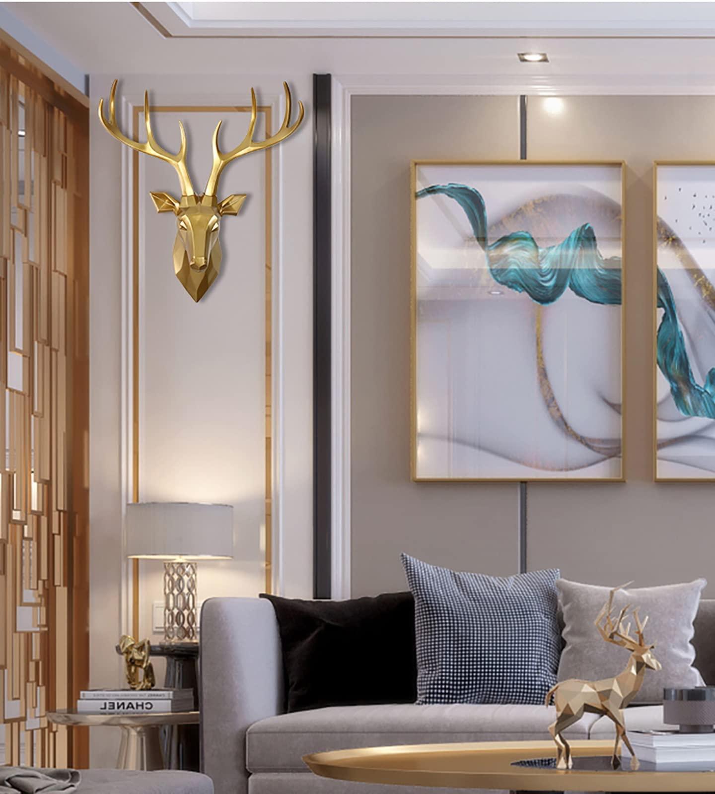 HomeLoft Basics Mini White + Gold Antler Faux Deer Sculpture - Wall Hanging Sculpture, Faux Taxidermy Deer Antler Wall Mount for Christmas Sofa Background (Color : Gold)