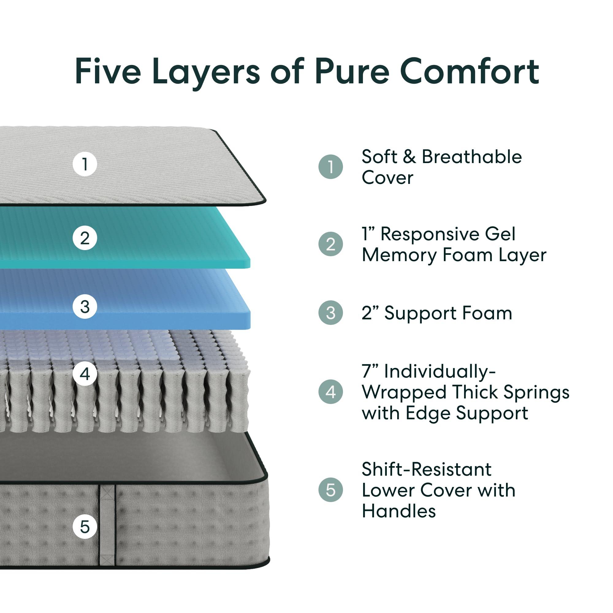 Siena Siena 10 Cal King Hybrid Firm Mattress with Bed Frame - Grey - Memory Foam & Innerspring System - Premium Pressure Relieving Layers - 180-Night Trial - 10 Year Mattress Warranty - Easy Assembly