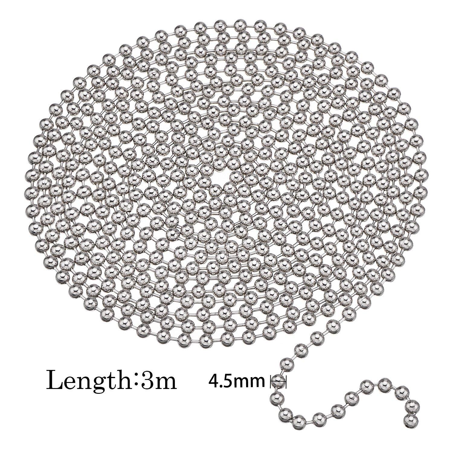 Shappy Shappy 10 Feets Beaded Ball Pull Chain Extension Roller Shade Bead Chain Extender with 10 Pieces Matching Connector for Window Blind Vertical Replacement (4.5 mm,Silver)